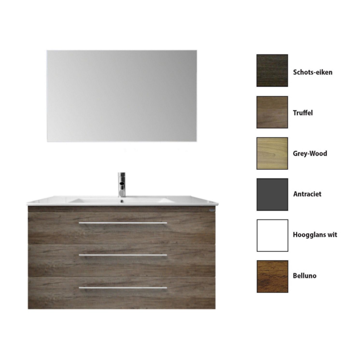 Sanicare Badkamermeubelset  Q15 3 Laden Grey-Wood (spiegel optioneel)