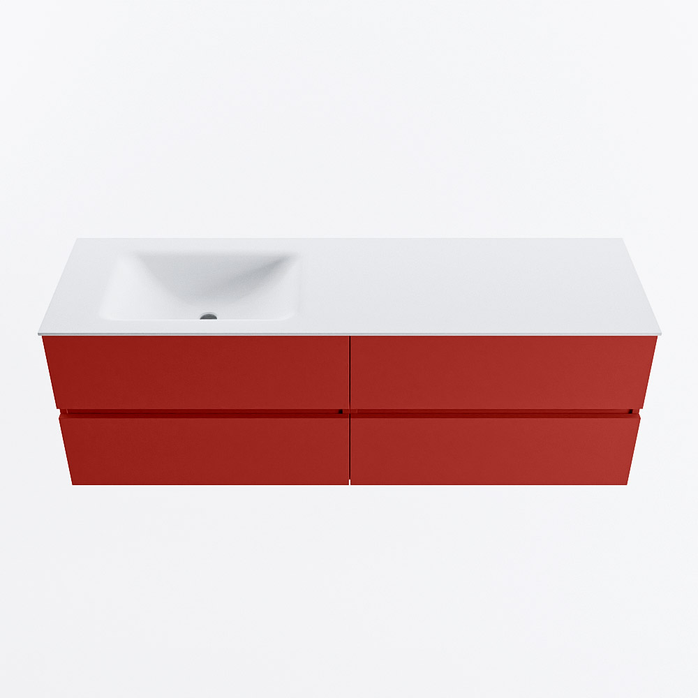 Mondiaz VICA 150cm badmeubel onderkast Fire 4 lades. Wastafel CLOUD links zonder kraangat, kleur Talc.