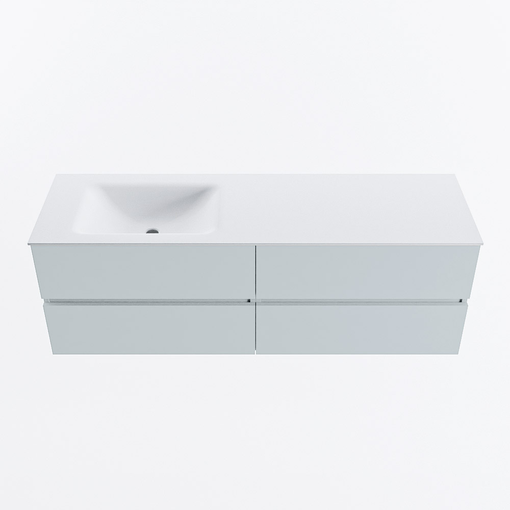 Mondiaz VICA 150cm badmeubel onderkast Clay 4 lades. Wastafel CLOUD links zonder kraangat, kleur Talc.