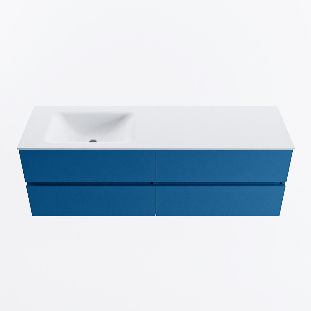 Mondiaz VICA 150cm badmeubel onderkast Jeans 4 lades. Wastafel CLOUD links zonder kraangat, kleur Talc.