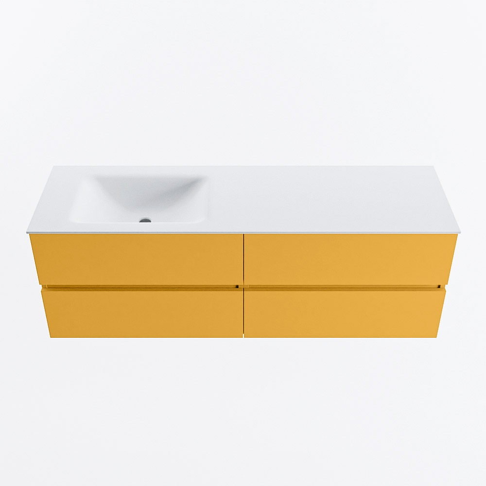 Mondiaz VICA 150cm badmeubel onderkast Ocher 4 lades. Wastafel CLOUD links zonder kraangat, kleur Talc.