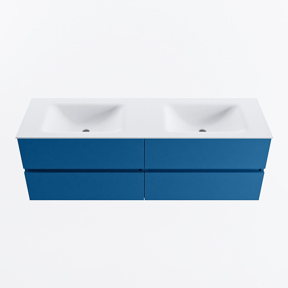 Mondiaz VICA 150cm badmeubel onderkast Jeans 4 lades. Wastafel CLOUD dubbel zonder kraangat, kleur Talc.