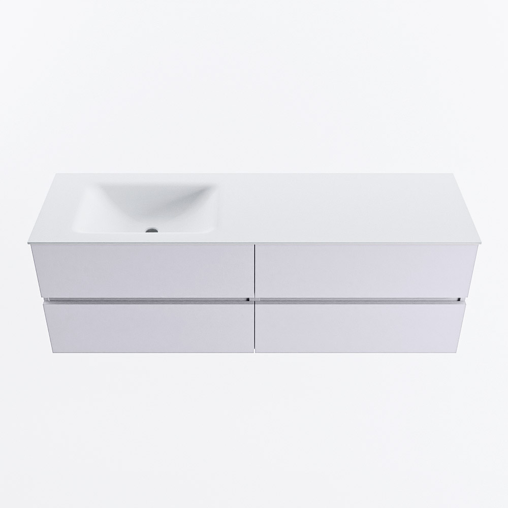 Mondiaz VICA 150cm badmeubel onderkast Cale 4 lades. Wastafel CLOUD links 1 kraangat, kleur Talc.