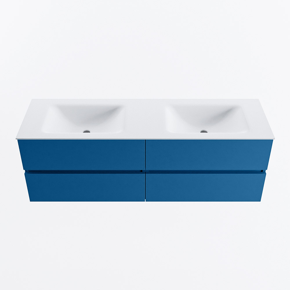 Mondiaz VICA 150cm badmeubel onderkast Jeans 4 lades. Wastafel CLOUD dubbel 2 kraangaten, kleur Talc.