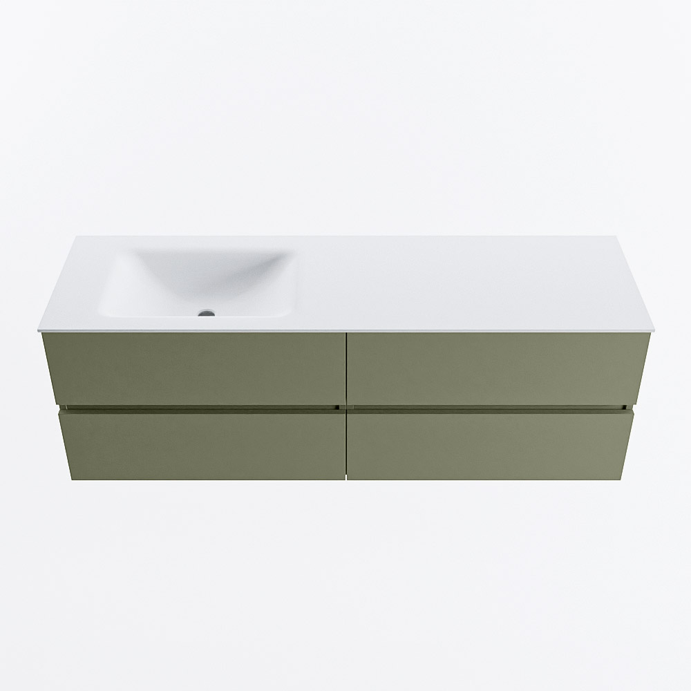 Mondiaz VICA 150cm badmeubel onderkast Army 4 lades. Wastafel CLOUD links zonder kraangat, kleur Talc.