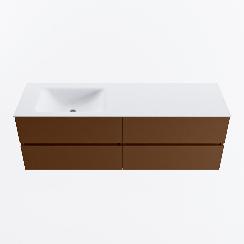 Mondiaz VICA 150cm badmeubel onderkast Rust 4 lades. Wastafel CLOUD links 1 kraangat, kleur Talc.