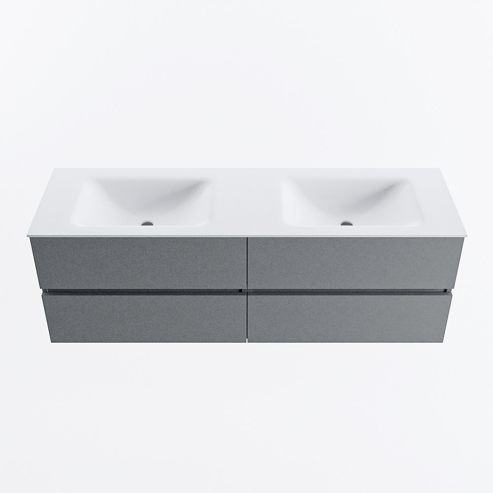 Mondiaz VICA 150cm badmeubel onderkast Plata 4 lades. Wastafel CLOUD dubbel zonder kraangat, kleur Talc.