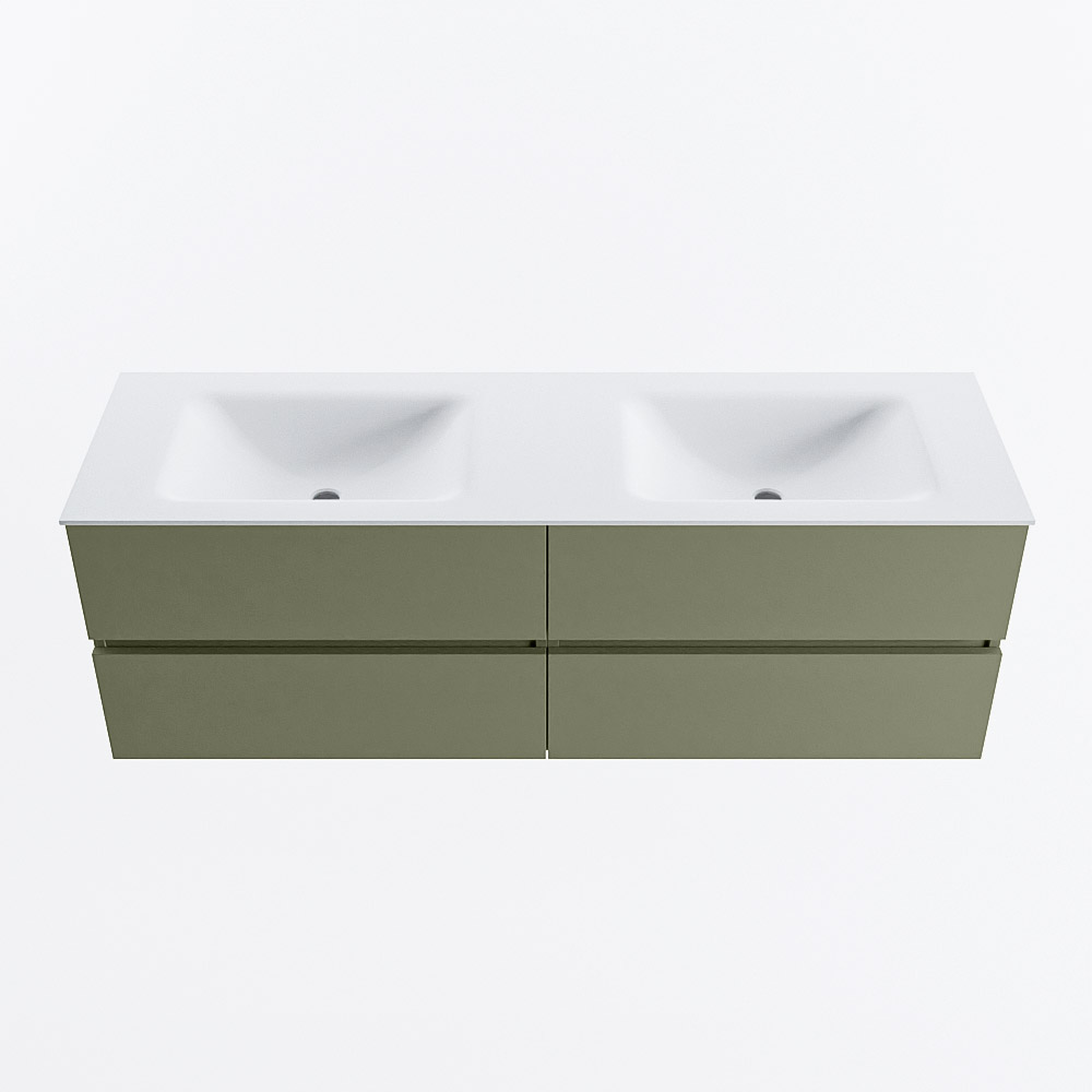 Mondiaz VICA 150cm badmeubel onderkast Army 4 lades. Wastafel CLOUD dubbel zonder kraangat, kleur Talc.