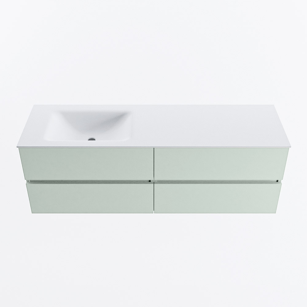 Mondiaz VICA 150cm badmeubel onderkast Greey 4 lades. Wastafel CLOUD links zonder kraangat, kleur Talc.