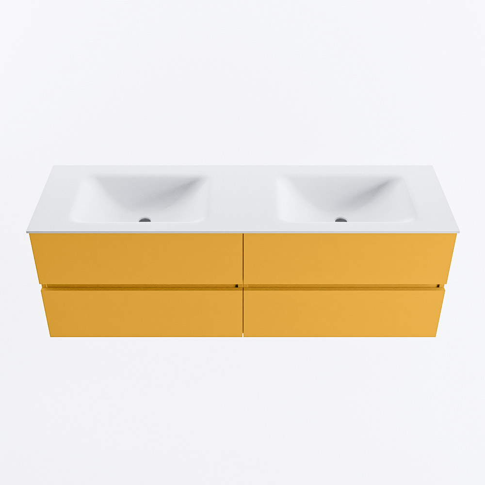 Mondiaz VICA 150cm badmeubel onderkast Ocher 4 lades. Wastafel CLOUD dubbel 2 kraangaten, kleur Talc.