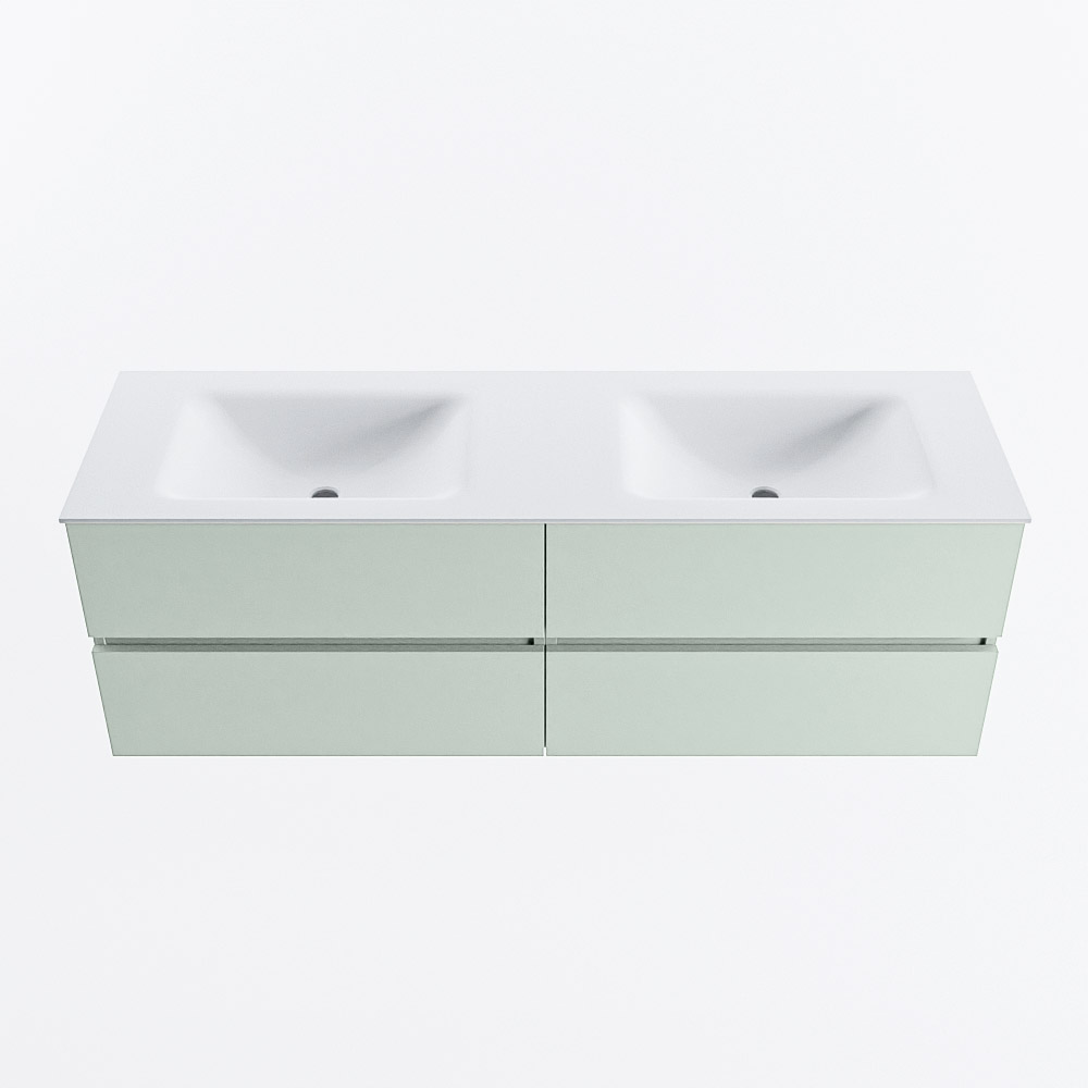 Mondiaz VICA 150cm badmeubel onderkast Greey 4 lades. Wastafel CLOUD dubbel 2 kraangaten, kleur Talc.
