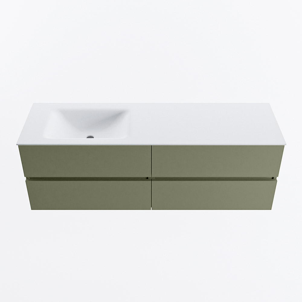 Mondiaz VICA 150cm badmeubel onderkast Army 4 lades. Wastafel CLOUD links 1 kraangat, kleur Talc.