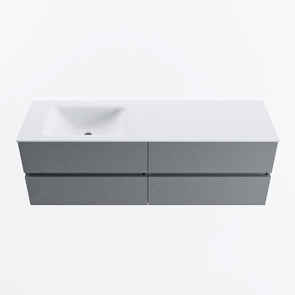 Mondiaz VICA 150cm badmeubel onderkast Plata 4 lades. Wastafel CLOUD links zonder kraangat, kleur Talc.