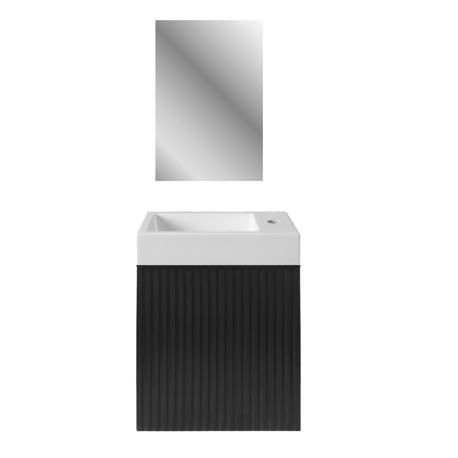 Boss & Wessing Fonteinset BWS Sona Fonteinkast Mat Zwart Wastafel Glanzend Wit en Spiegel Met Omlijsting
