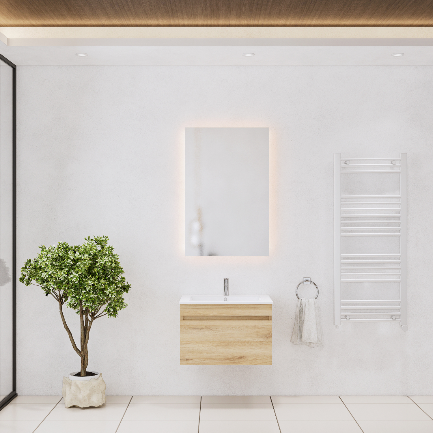Gliss Design Badkamermeubelset  Anelius 70cm Natural Oak (Keuze uit wastafel, kraangaten & spiegel)
