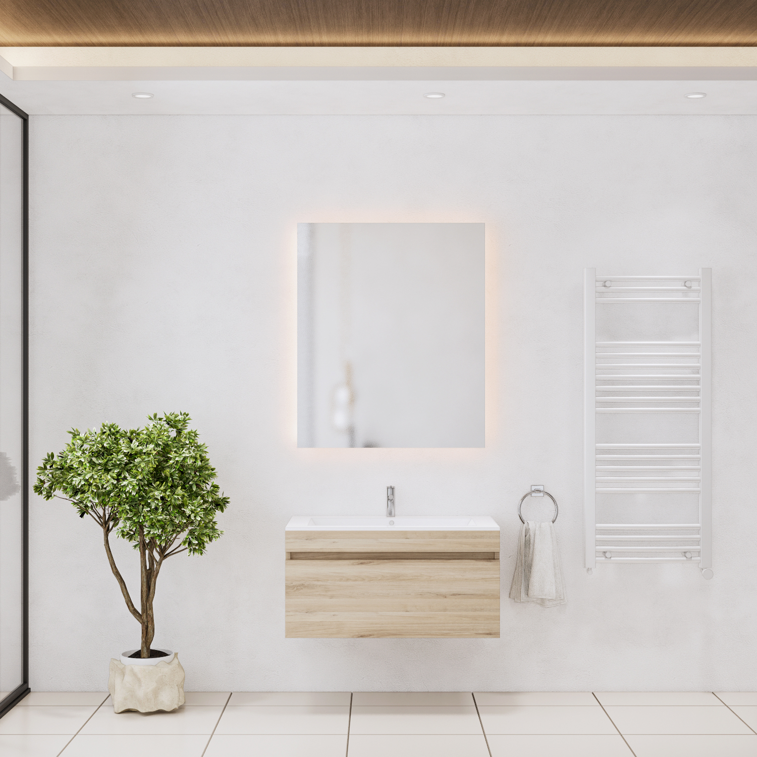 Gliss Design Badkamermeubelset  Anelius 80cm Grey Oak (Keuze uit wastafel, kraangaten & spiegel)