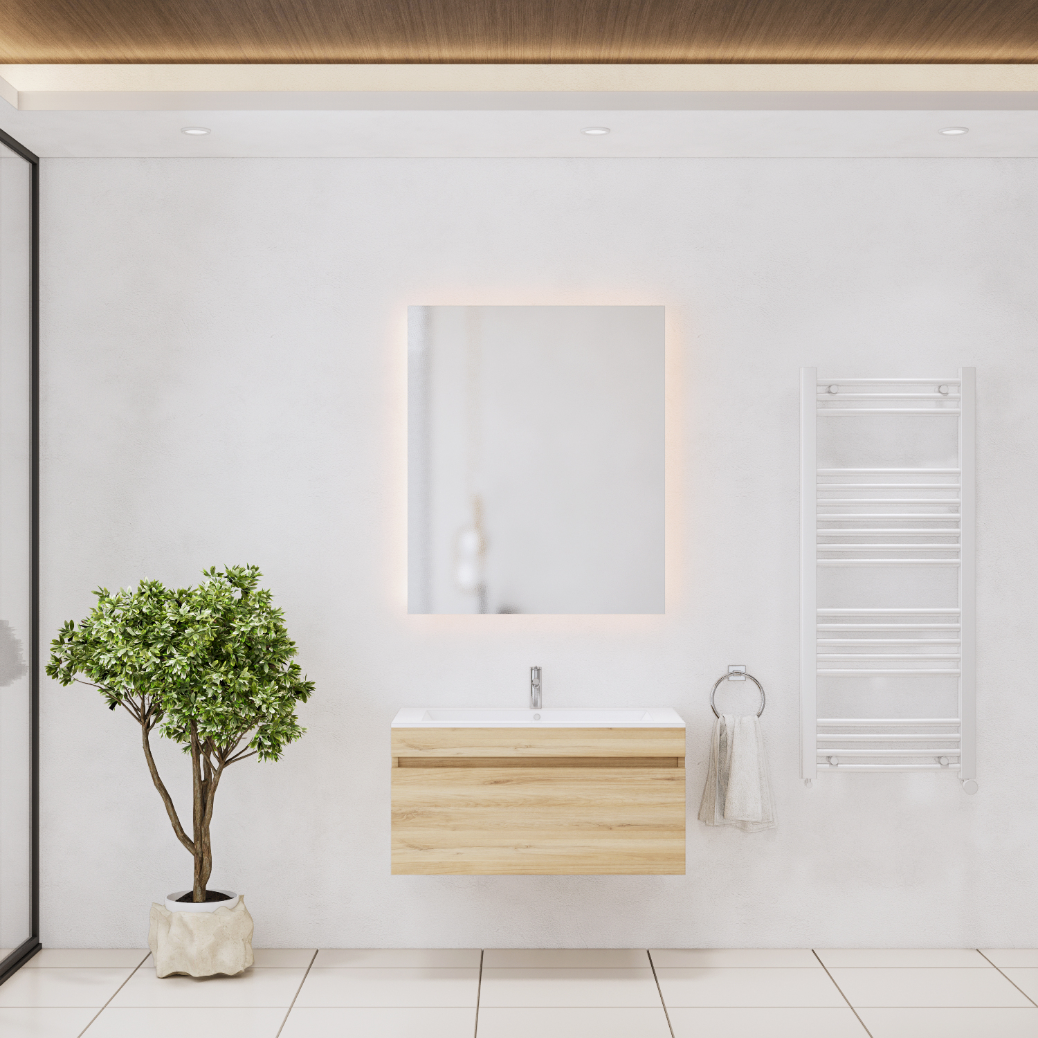 Gliss Design Badkamermeubelset  Anelius 80cm Natural Oak (Keuze uit wastafel, kraangaten & spiegel)