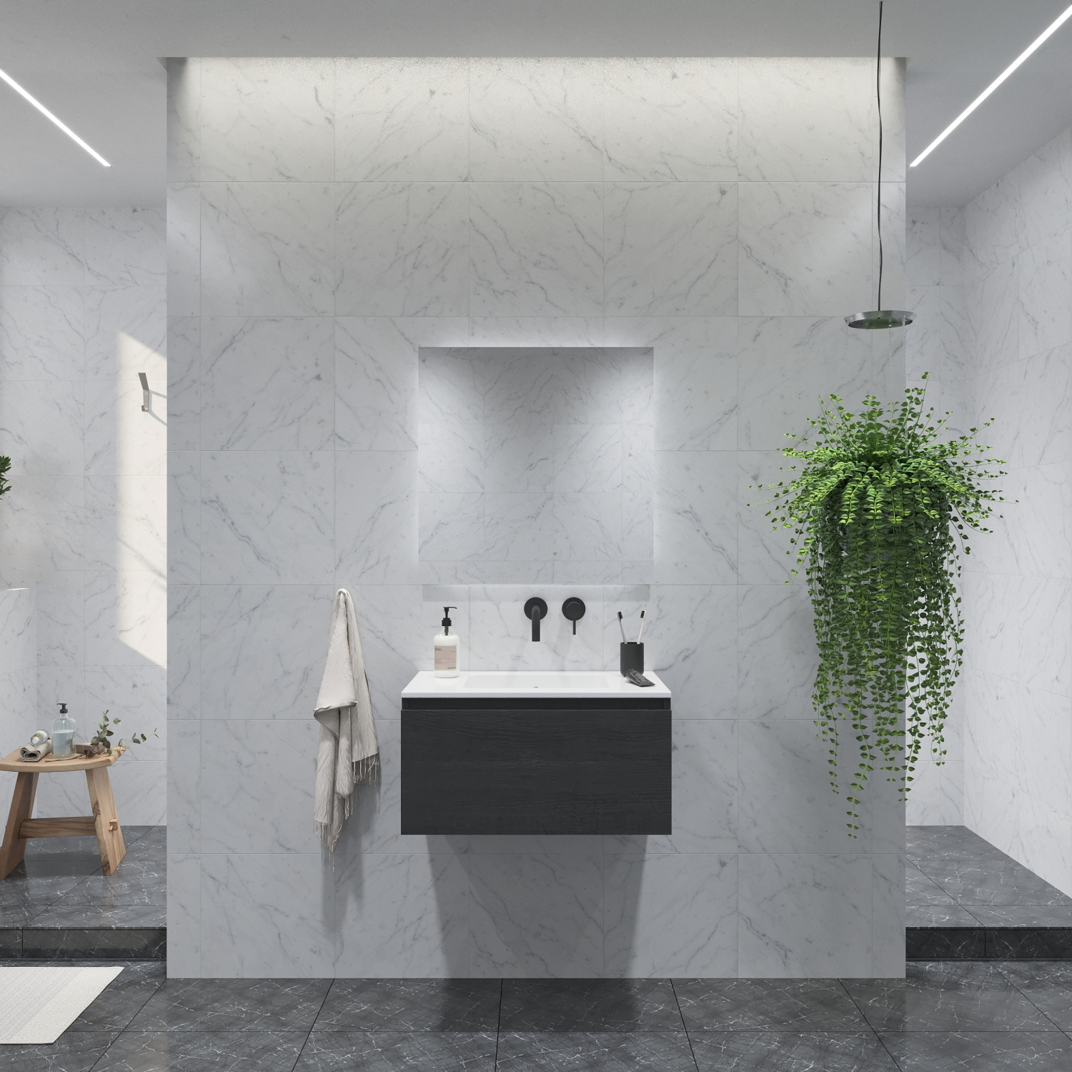 Gliss Design Badkamermeubelset Gliss Eros 60 cm Met Wastafel Zwart Eiken