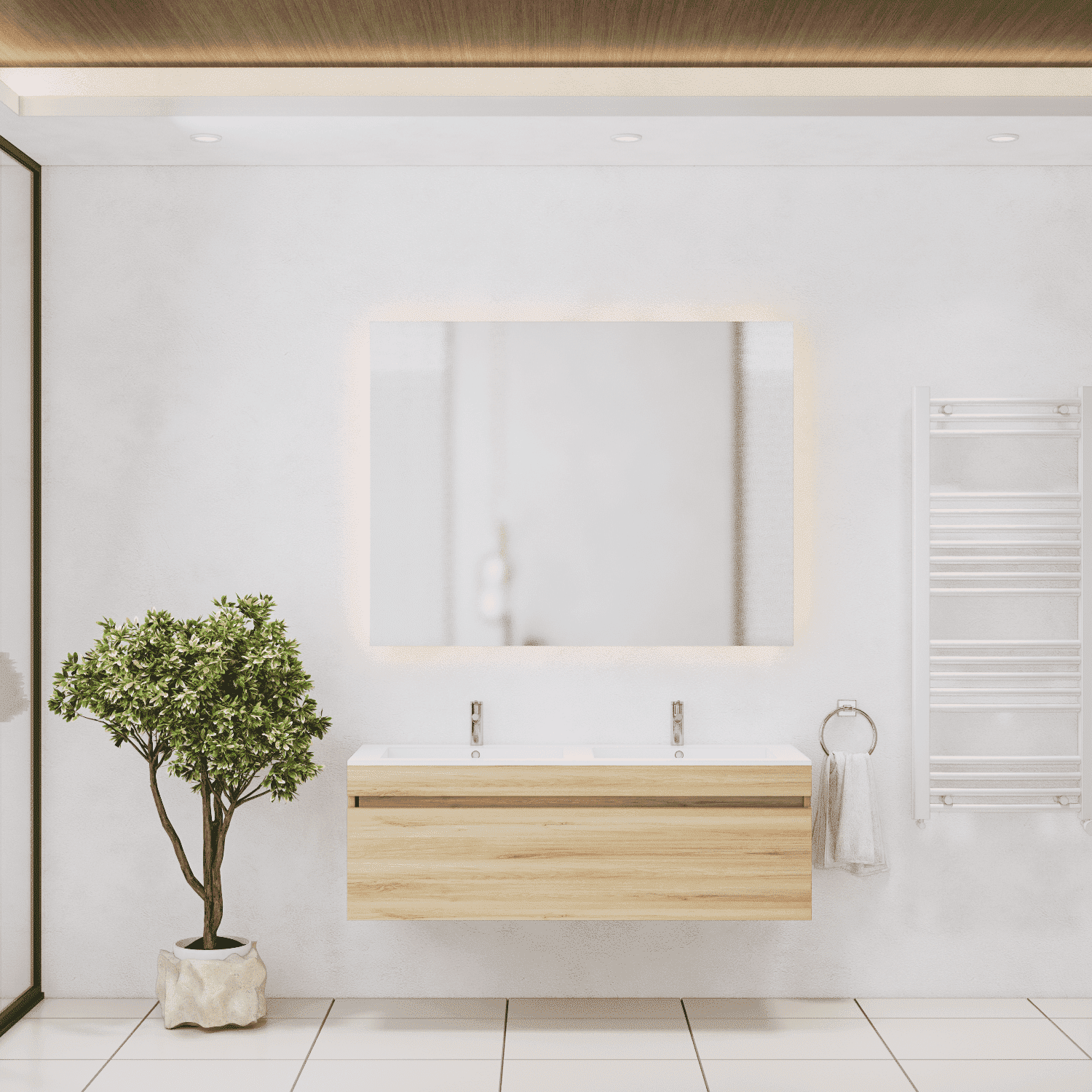 Gliss Design Badkamermeubelset  Anelius 120cm Natural Oak (Keuze uit wastafel, kraangaten & spiegel)