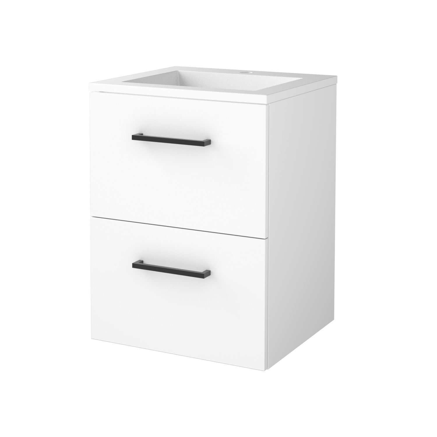 Boss & Wessing Badmeubelset BWS Salt 50x46cm Met Grepen 2 Lades Met Wastafel Acryl 1 Kraangat Ice White