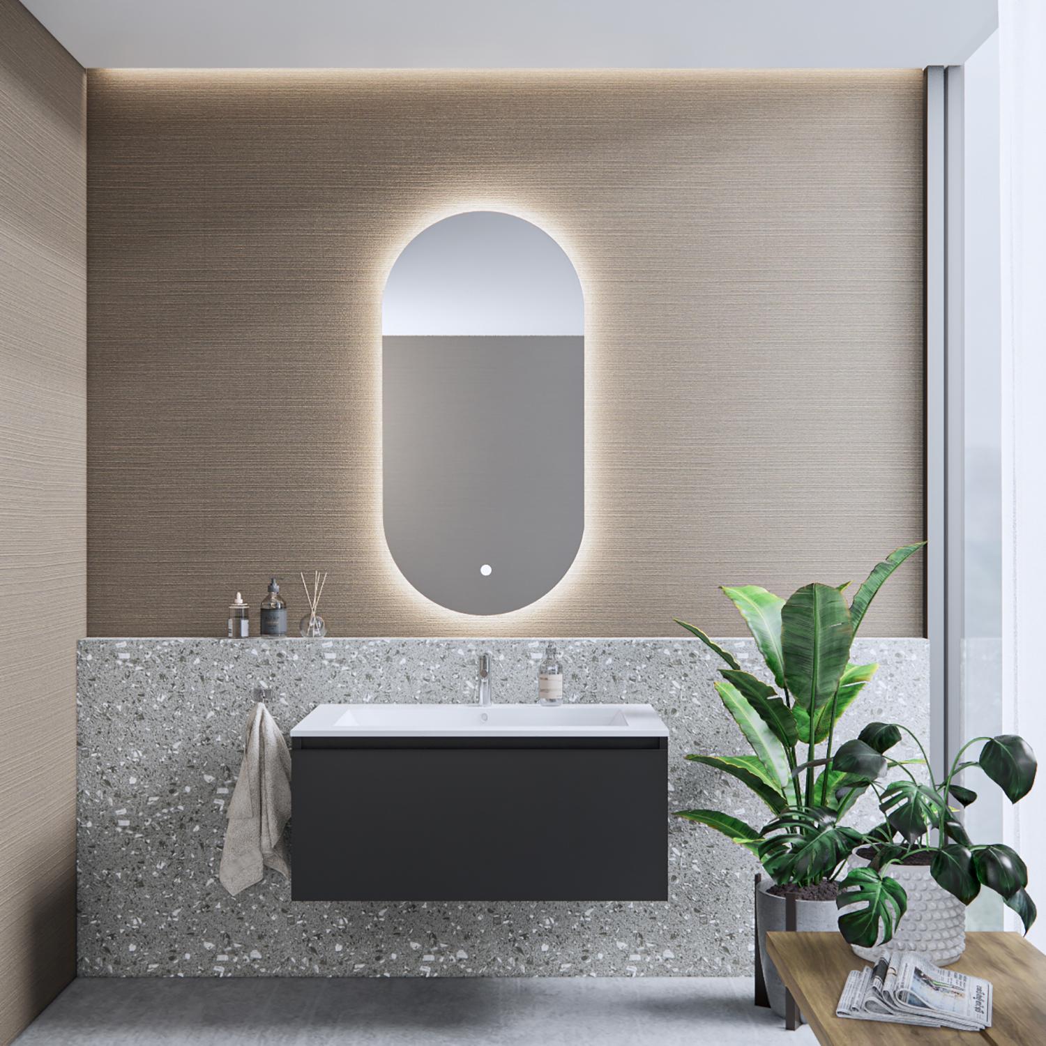 Boss & Wessing Badkamermeubelset BWS Anubis 80cm 1 Lade Mat Zwart Met Wastafel (Naar Keuze)