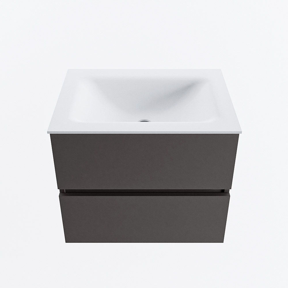 Mondiaz VICA 60cm badmeubel onderkast Dark Grey 2 lades. Wastafel CLOUD midden zonder kraangat, kleur Talc.