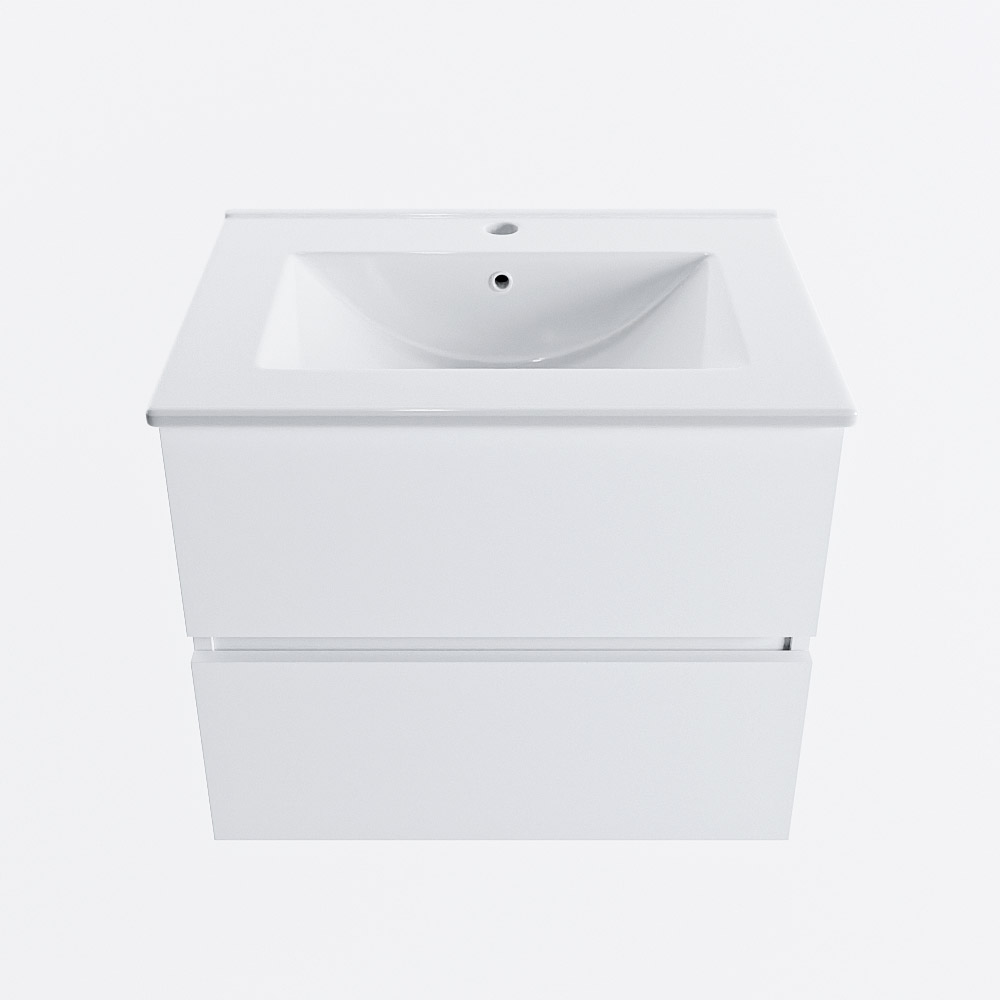 Mondiaz VICA 60cm badmeubel onderkast Talc 2 lades. Wastafel DENIA midden 1 kraangat, kleur Glanzend Wit.