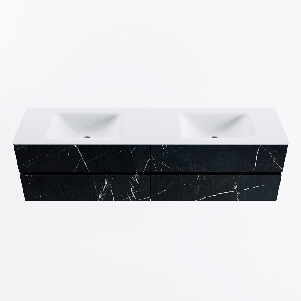 Mondiaz VICA 180cm badmeubel onderkast Marquina 4 lades. Wastafel CLOUD dubbel 2 kraangaten, kleur Talc.