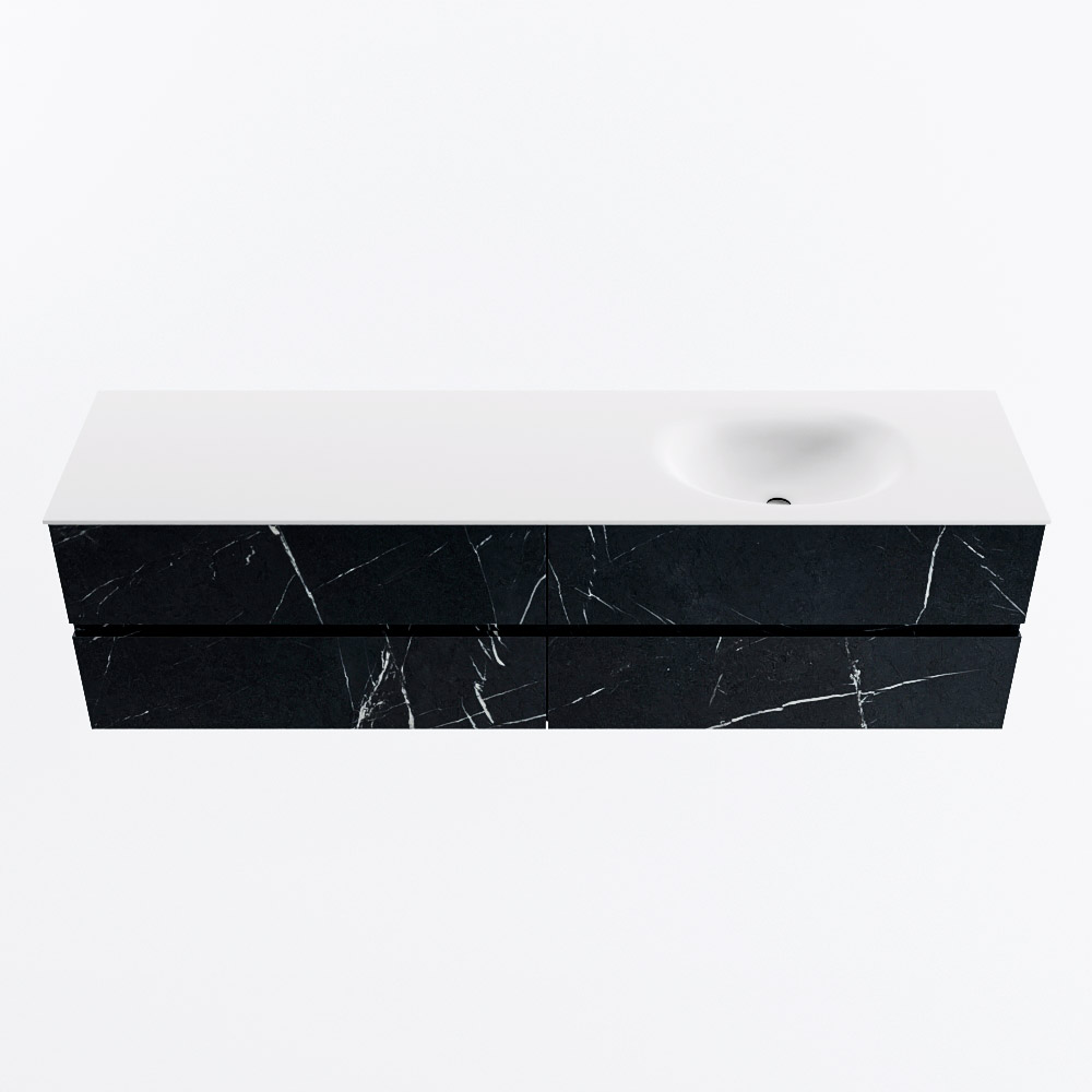 Mondiaz VICA 180cm badmeubel onderkast Marquina 4 lades. Wastafel MOON rechts 1 kraangat, kleur Talc.