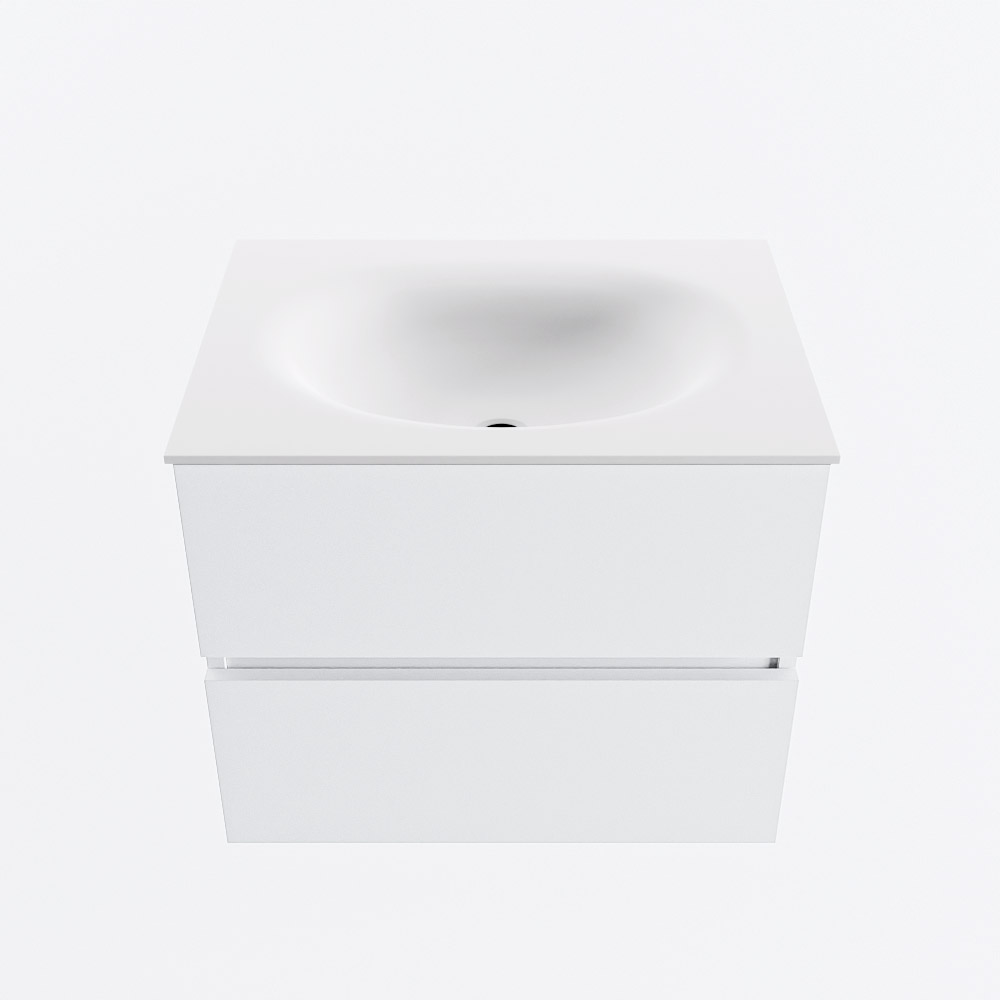 Mondiaz VICA 60cm badmeubel onderkast Talc 2 lades. Wastafel MOON midden zonder kraangat, kleur Talc.