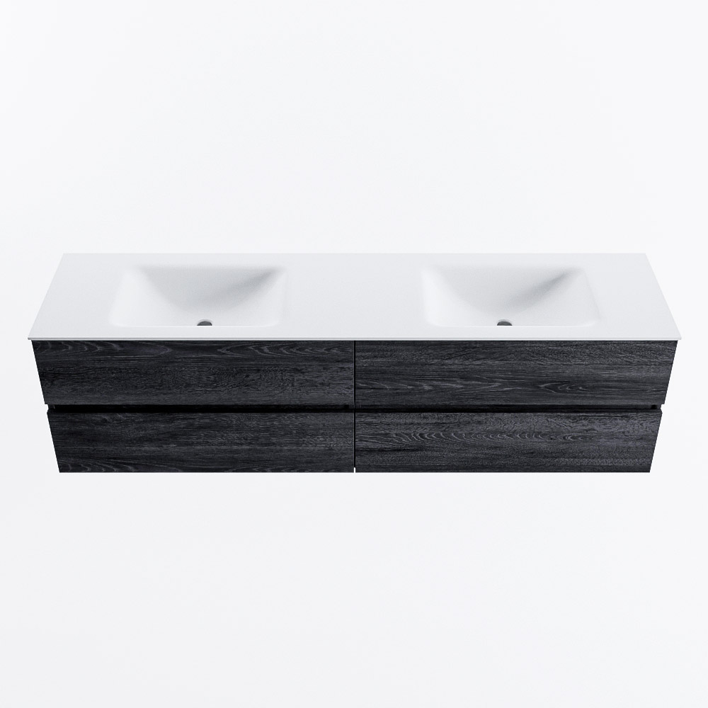 Mondiaz VICA 180cm badmeubel onderkast Antracite 4 lades. Wastafel CLOUD dubbel 2 kraangaten, kleur Talc.