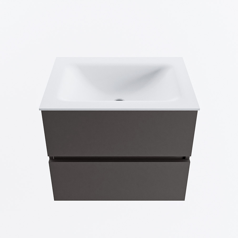 Mondiaz VICA 60cm badmeubel onderkast Dark Grey 2 lades. Wastafel CLOUD midden 1 kraangat, kleur Talc.