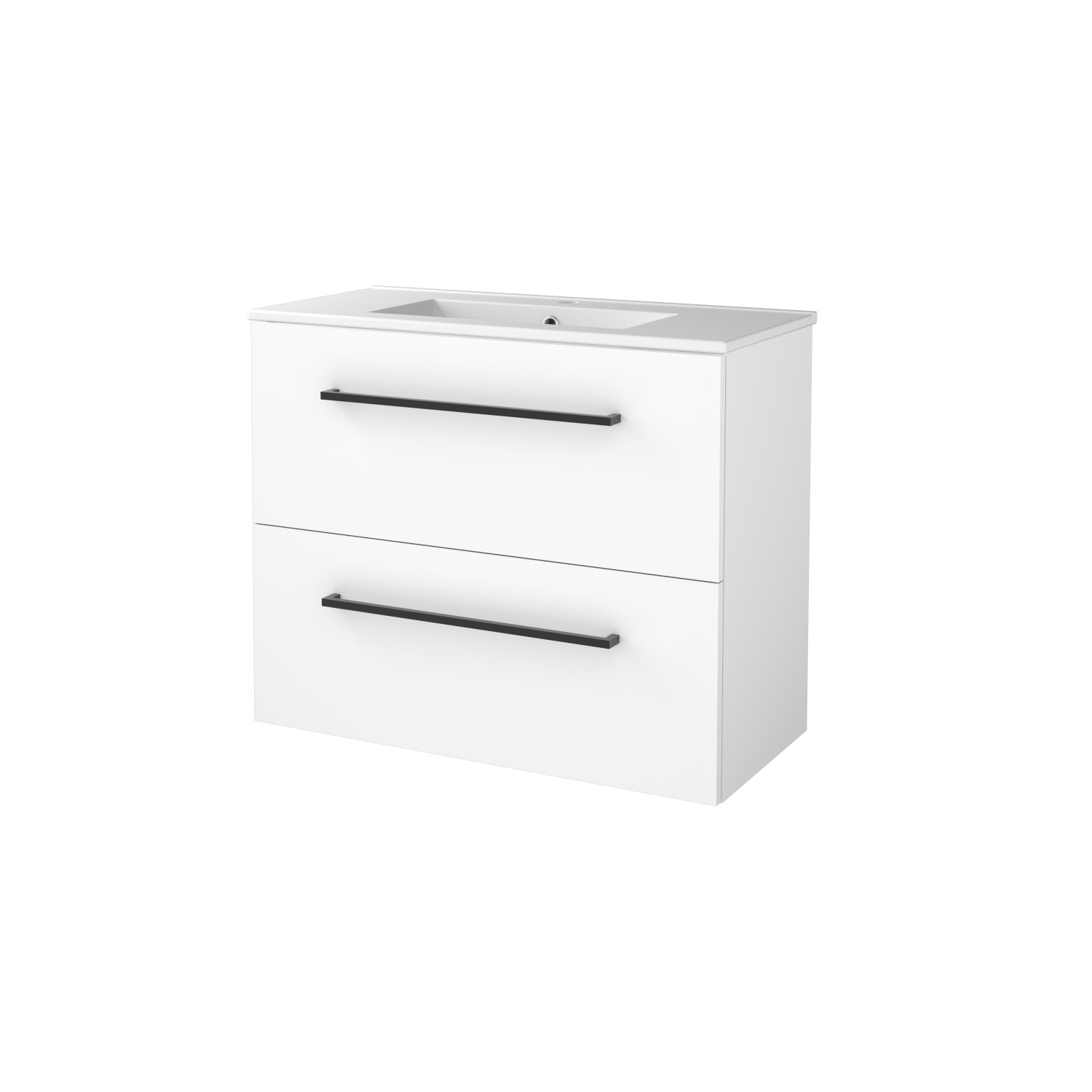 Boss & Wessing Badmeubelset BWS Salt 80x39cm Met Grepen 2 Lades Met Wastafel 1 Kraangat Ice White