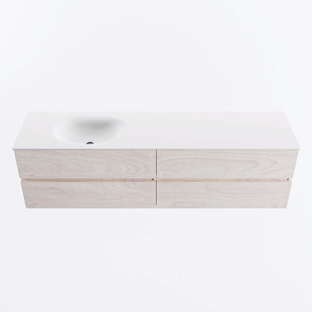 Mondiaz VICA 180cm badmeubel onderkast Underlayment 4 lades. Wastafel MOON links zonder kraangat, kleur Talc.