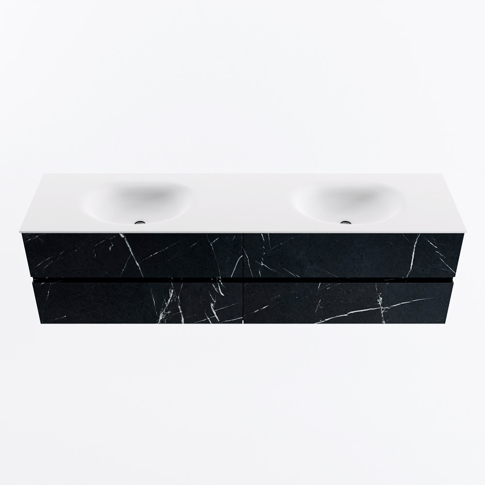 Mondiaz VICA 180cm badmeubel onderkast Marquina 4 lades. Wastafel MOON dubbel 2 kraangaten, kleur Talc.