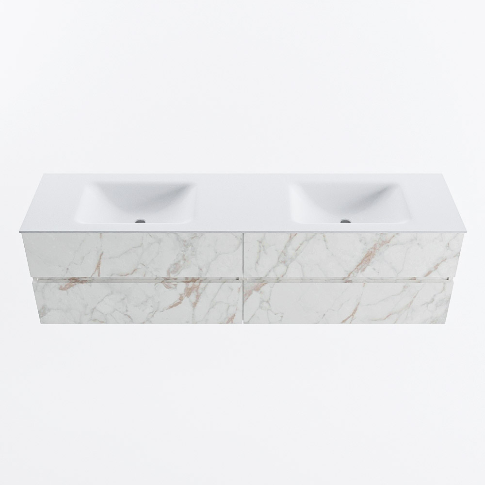 Mondiaz VICA 180cm badmeubel onderkast Carrara 4 lades. Wastafel CLOUD dubbel zonder kraangat, kleur Talc.