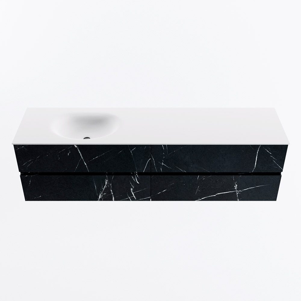 Mondiaz VICA 180cm badmeubel onderkast Marquina 4 lades. Wastafel MOON links zonder kraangat, kleur Talc.