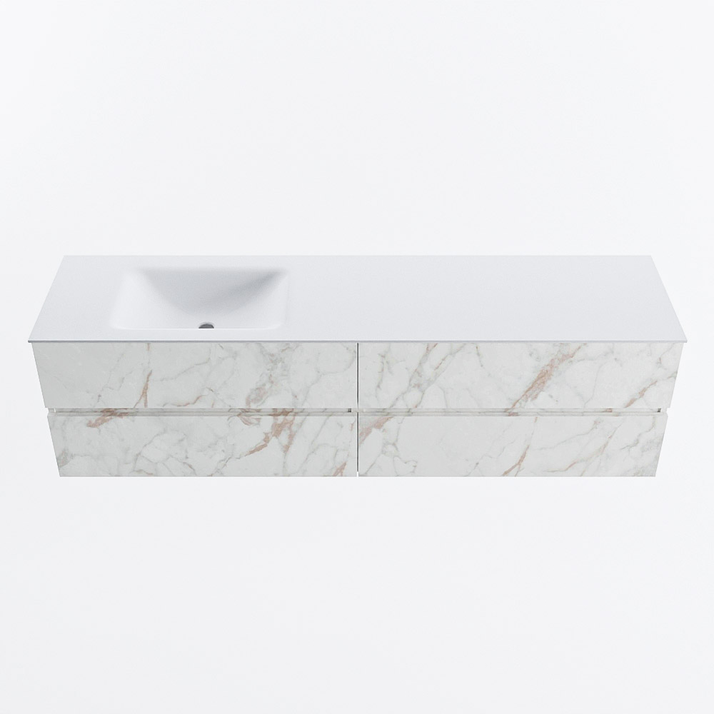 Mondiaz VICA 180cm badmeubel onderkast Carrara 4 lades. Wastafel CLOUD links 1 kraangat, kleur Talc.