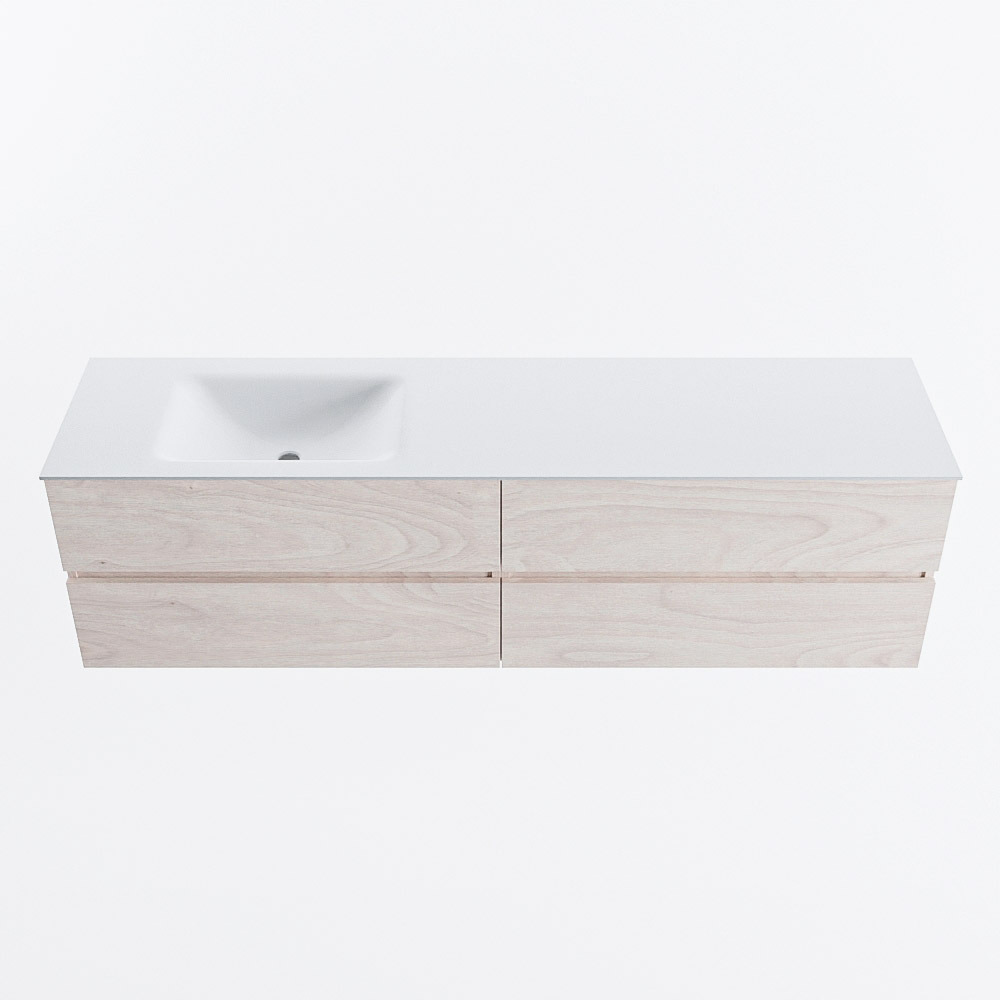 Mondiaz VICA 180cm badmeubel onderkast Underlayment 4 lades. Wastafel CLOUD links zonder kraangat, kleur Talc.