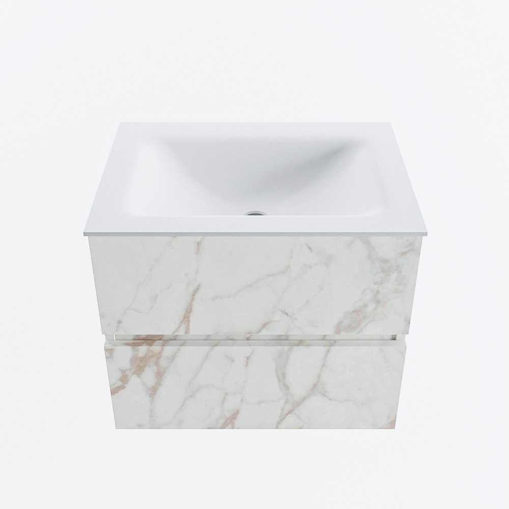 Mondiaz VICA 60cm badmeubel onderkast Carrara 2 lades. Wastafel CLOUD midden 1 kraangat, kleur Talc.