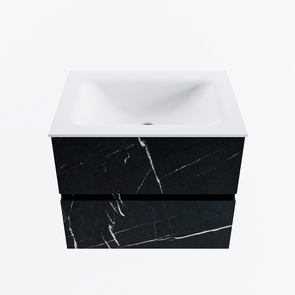 Mondiaz VICA 60cm badmeubel onderkast Marquina 2 lades. Wastafel CLOUD midden 1 kraangat, kleur Talc.