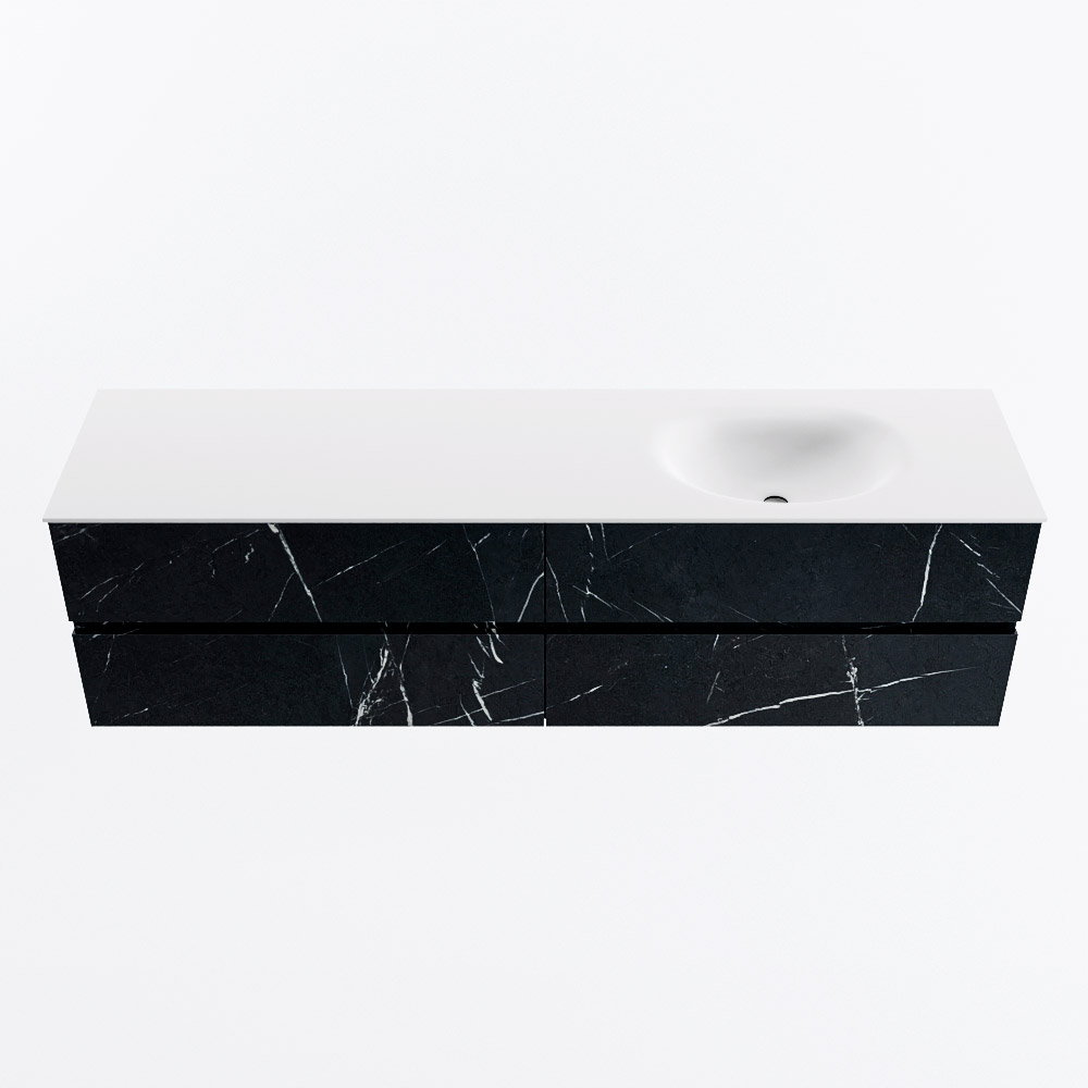 Mondiaz VICA 180cm badmeubel onderkast Marquina 4 lades. Wastafel MOON rechts zonder kraangat, kleur Talc.