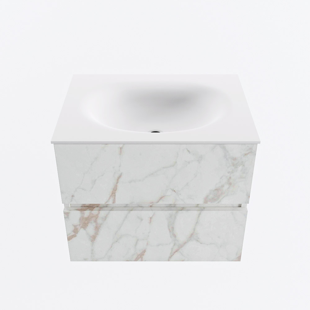Mondiaz VICA 60cm badmeubel onderkast Carrara 2 lades. Wastafel MOON midden zonder kraangat, kleur Talc.