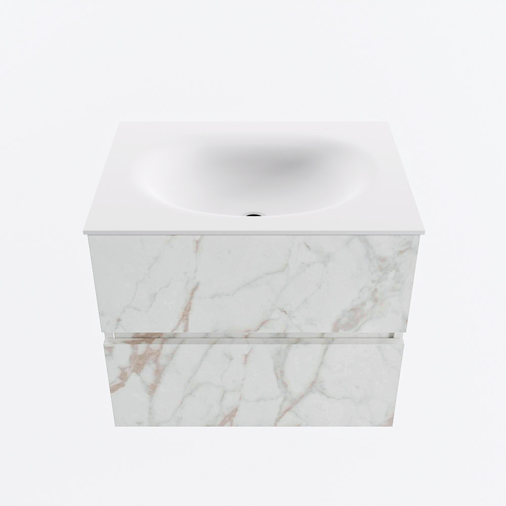 Mondiaz VICA 60cm badmeubel onderkast Carrara 2 lades. Wastafel MOON midden 1 kraangat, kleur Talc.