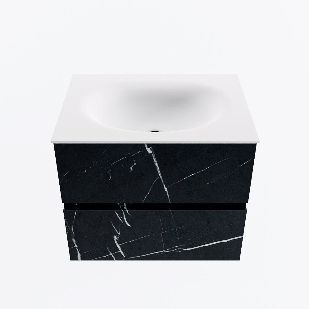 Mondiaz VICA 60cm badmeubel onderkast Marquina 2 lades. Wastafel MOON midden 1 kraangat, kleur Talc.