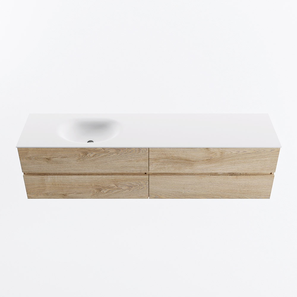 Mondiaz VICA 190cm badmeubel onderkast Washed Oak 4 lades. Wastafel MOON links 1 kraangat, kleur Talc.