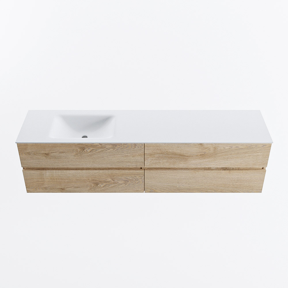 Mondiaz VICA 190cm badmeubel onderkast Washed Oak 4 lades. Wastafel CLOUD links 1 kraangat, kleur Talc.