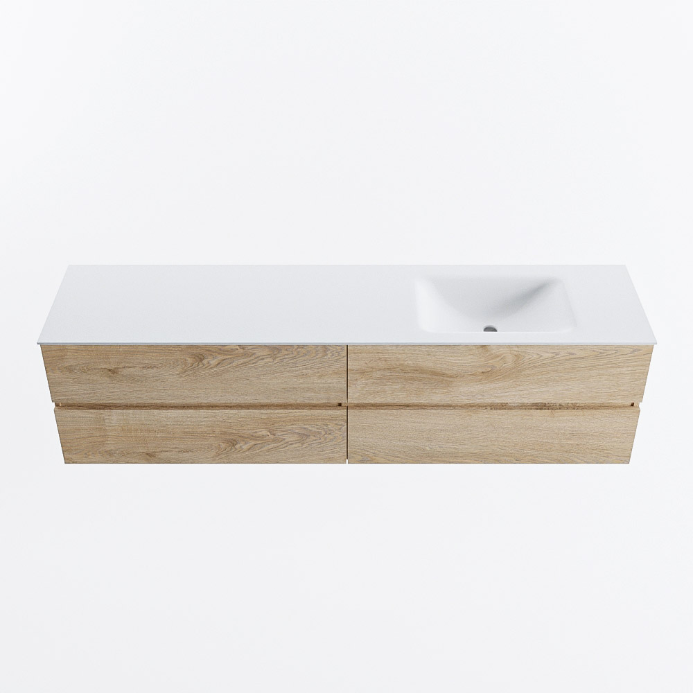 Mondiaz VICA 190cm badmeubel onderkast Washed Oak 4 lades. Wastafel CLOUD rechts 1 kraangat, kleur Talc.