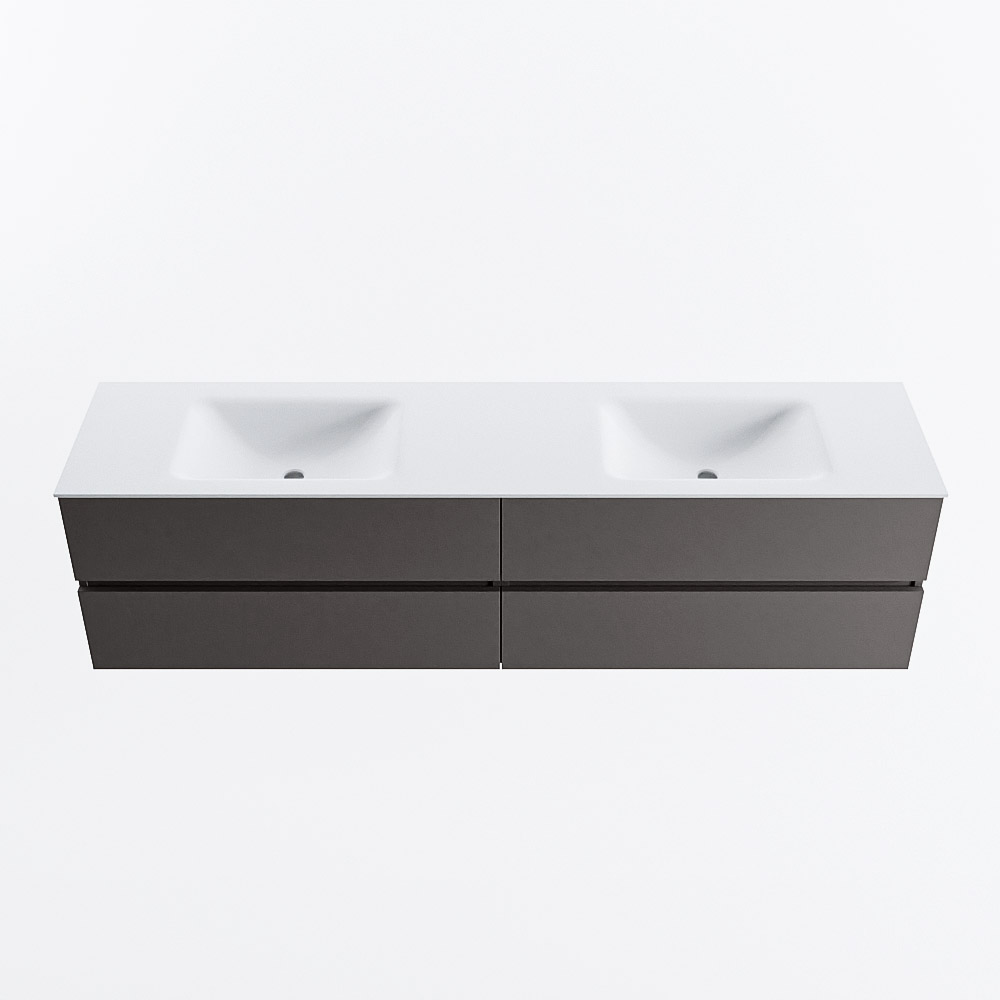 Mondiaz VICA 190cm badmeubel onderkast Dark Grey 4 lades. Wastafel CLOUD dubbel 2 kraangaten, kleur Talc.