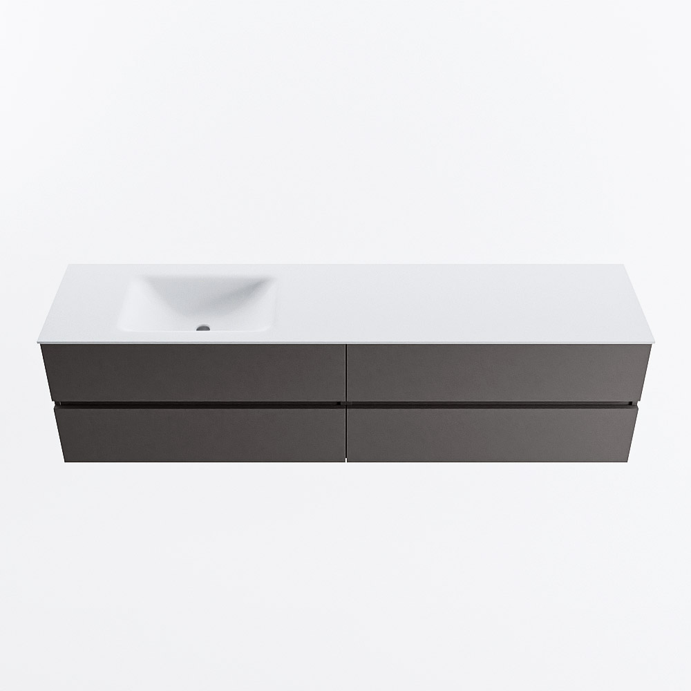 Mondiaz VICA 190cm badmeubel onderkast Dark Grey 4 lades. Wastafel CLOUD links 1 kraangat, kleur Talc.